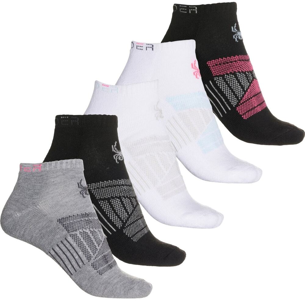 NEW Spyder Women Visible Tech Half Cushion Low-Cut Socks 5 Pair Black White Gray